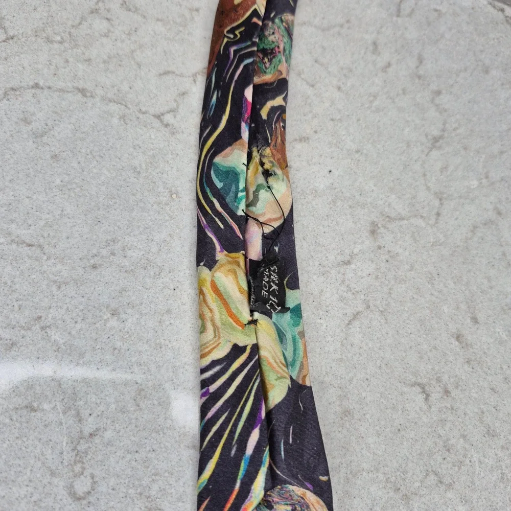 Brioni‎ Necktie Abstract Psychedelic Marbled Silk Multicolor Mens